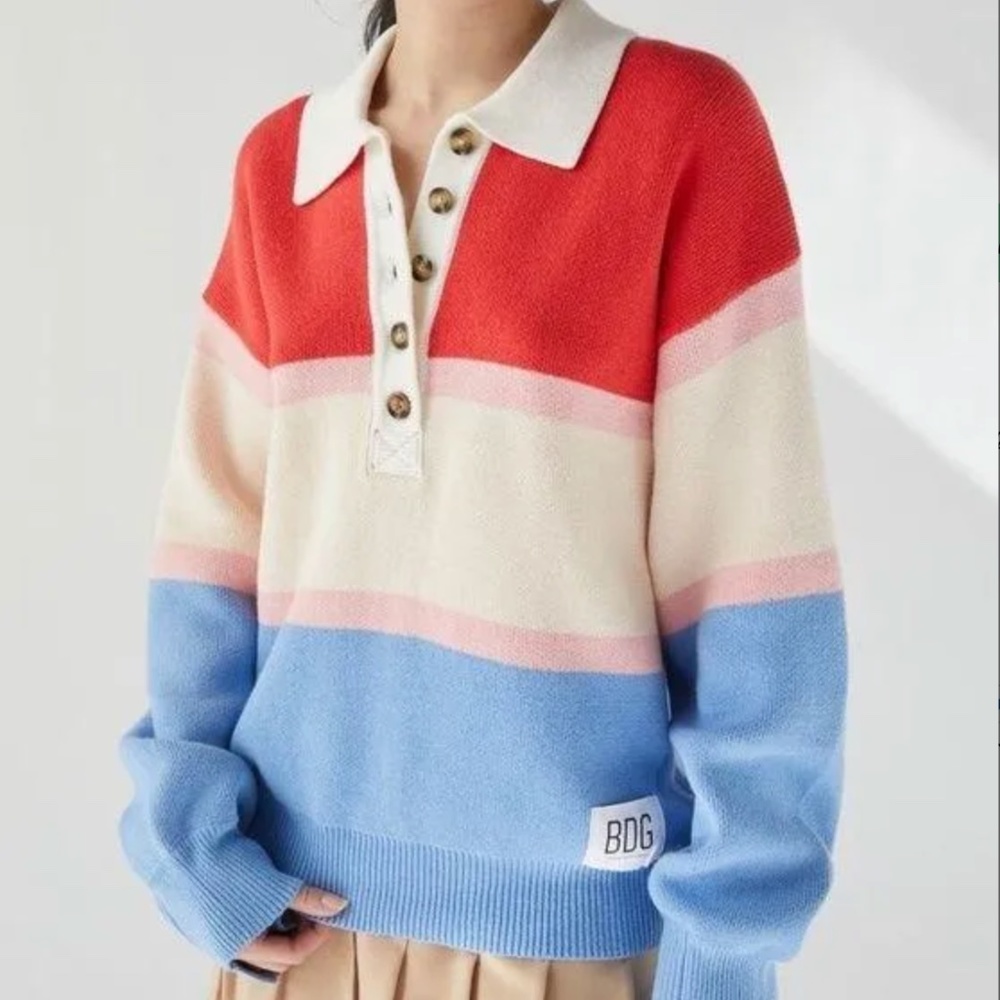 BDG Red, Cream, and Blue Striped Sweater
